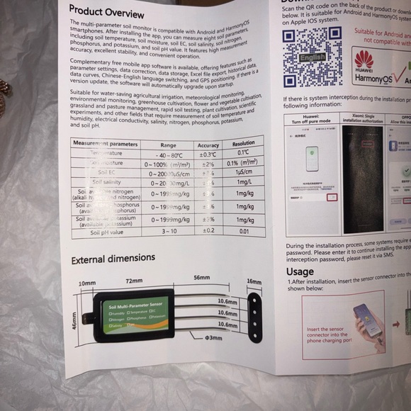 Soil Multi-Parameter Sensor with USB Cable - Picture 5 of 5